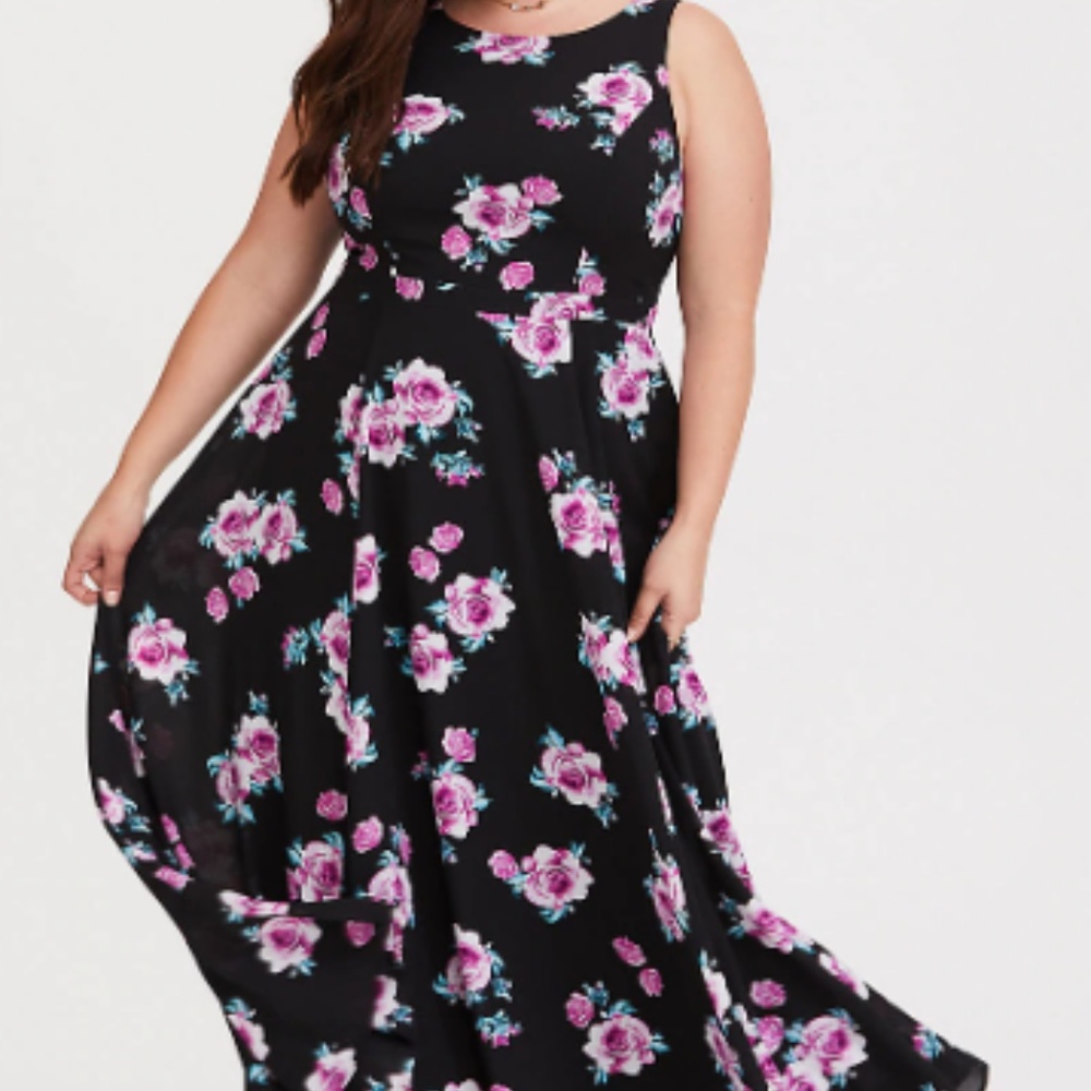 FLORAL PRINT GEORGETTE HIGH NECK MAXI DRESS - 14